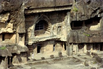 Cave 26, exterior. This is one of the last caves excavated at Ajanta. 
