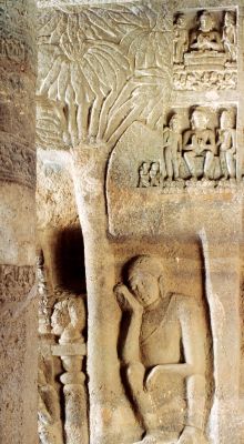 Cave 26. In the Mahaparinirvana scene, the Buddha's disciple Ananda sits at his feet. 